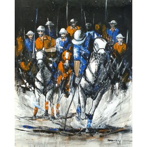 Naeem Rind, 24 x 30 Inch, Acrylic on Canvas, Polo Painting, AC-NAR-043